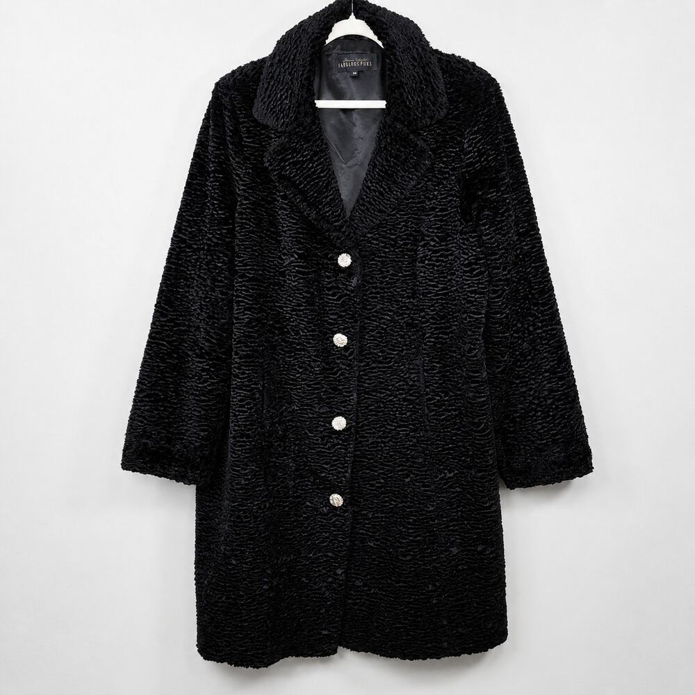 Donna Salyers Fabulous Furs Faux Persian Lamb Coat Black 2X Quiet Luxury